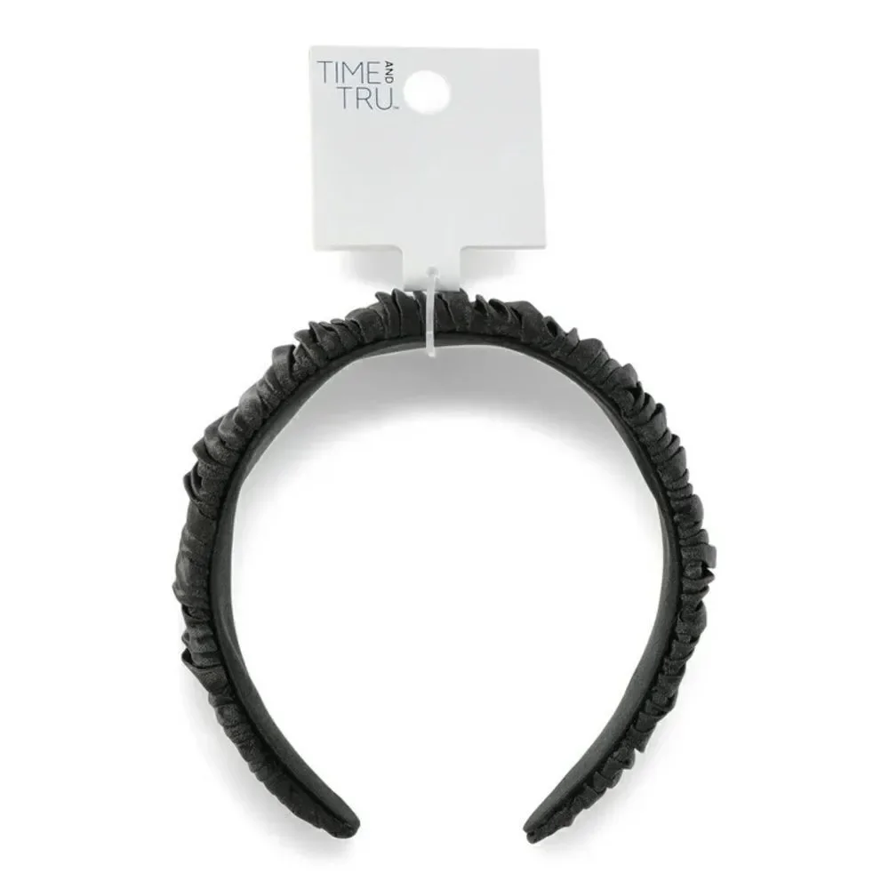 Time and Tru Women’s Black Satin Pleated Flat Wide Hair Headband OSFM